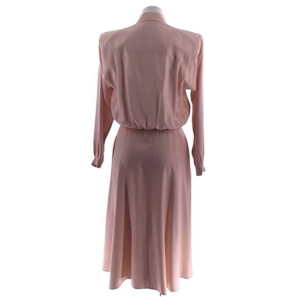 Vintage Liz Claiborne 100% Silk Pink Button Down Long Sleeve Shirt Dress - Picture 13 of 16
